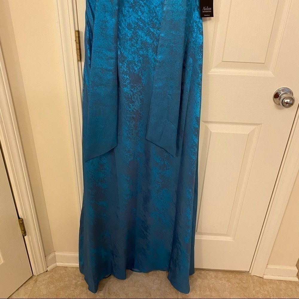 Aidan by Aidan Mattox Halter Sleeveless Foiled Mermaid Gown in Ocean Dream - Picture 10 of 11